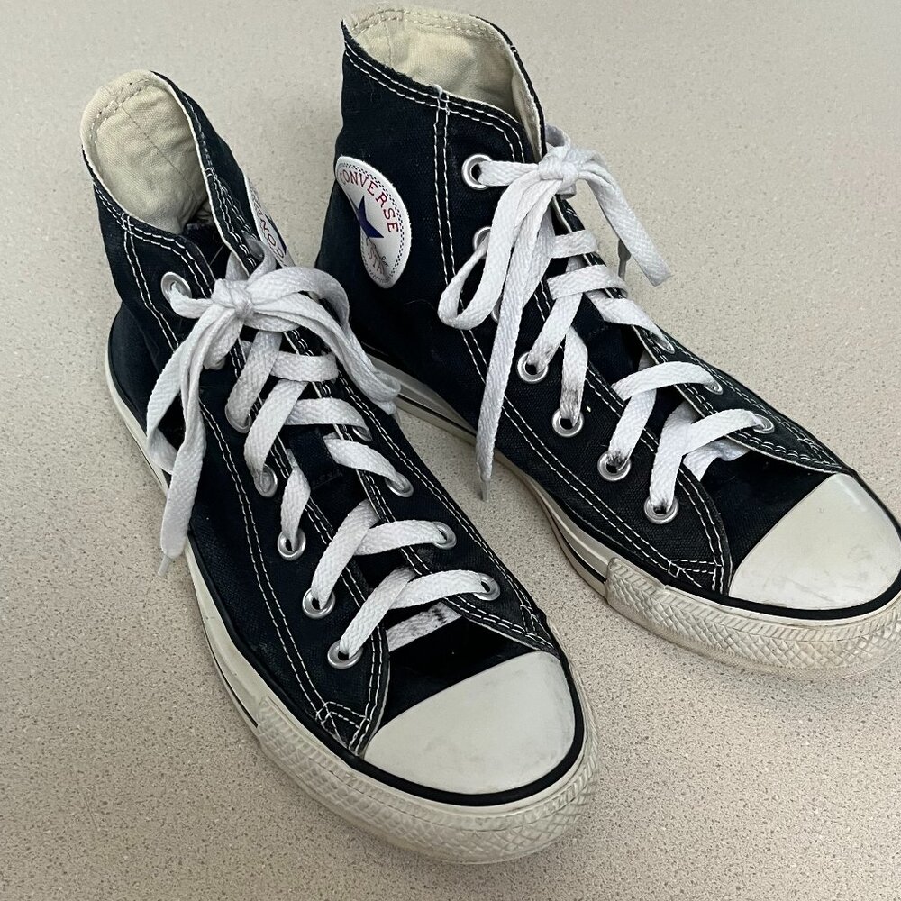 Converse All Star High Tops.  Black.  Size 8 Women's, size 6 Men's